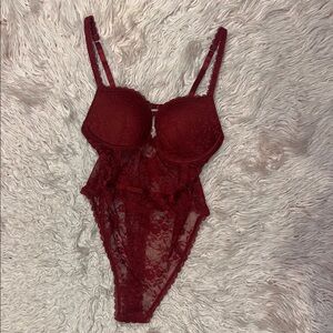 Forever 21 Red Lace Bodysuit Size Small – Sheer & Flirty Lingerie